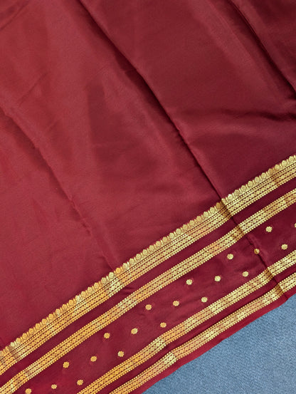 Pure Mysore Silk Crepe - Golden Yellow with Maroon &amp; Black 3D Pattern