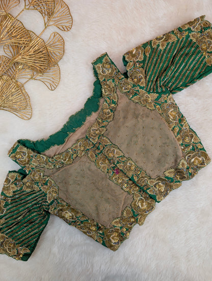Heavy Hand Embroidered Green Cutwork Blouse