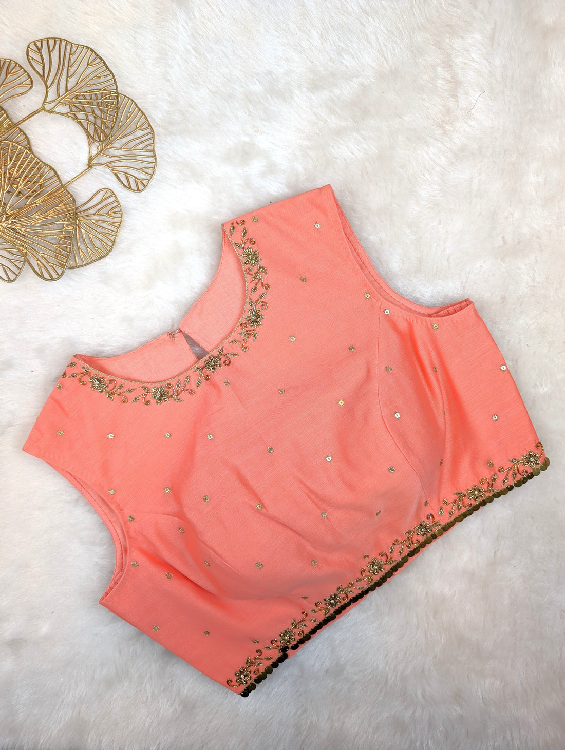 Peach Embroidered Sleeveless Blouse