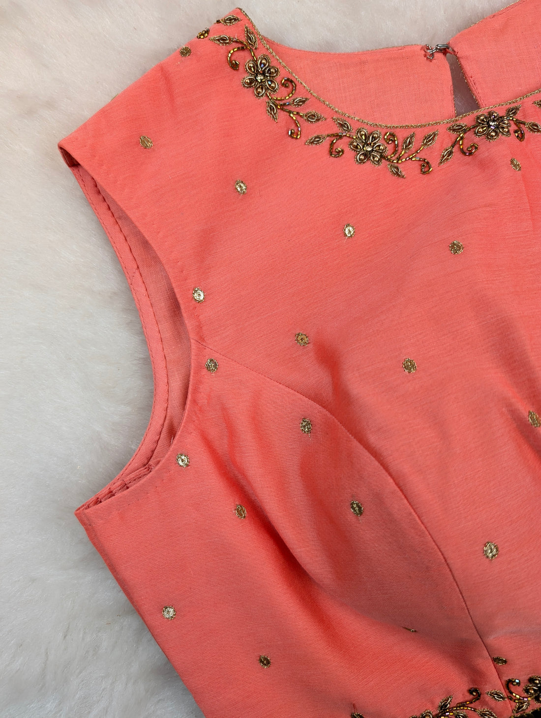 Peach Embroidered Sleeveless Blouse