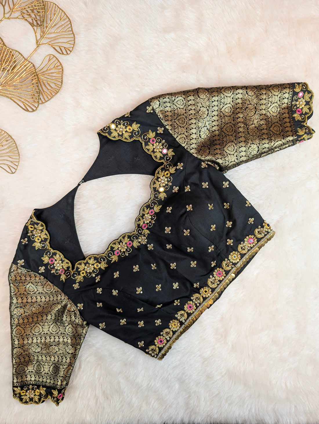 Black and Gold Zari Embroidered Blouse