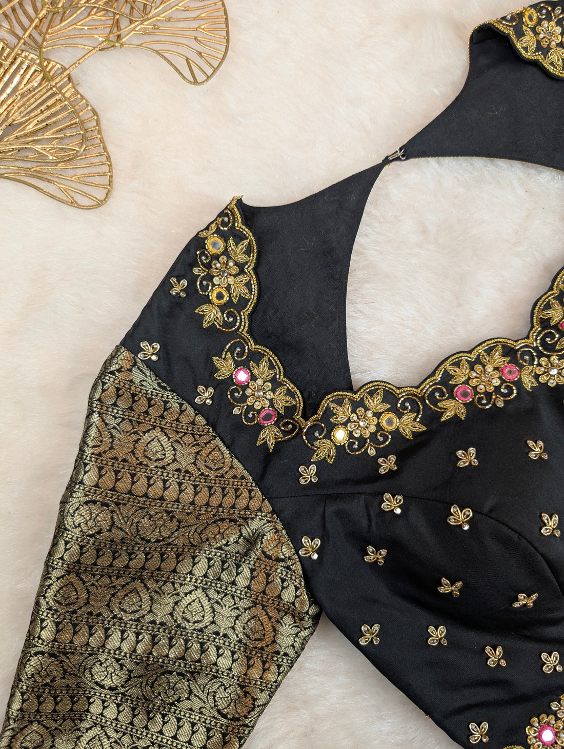 Black and Gold Zari Embroidered Blouse