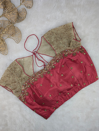Pink Embroidered Blouse with Net Sleeves