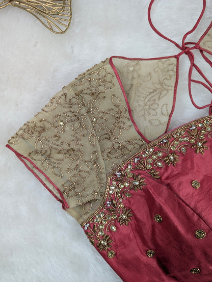 Pink Embroidered Blouse with Net Sleeves