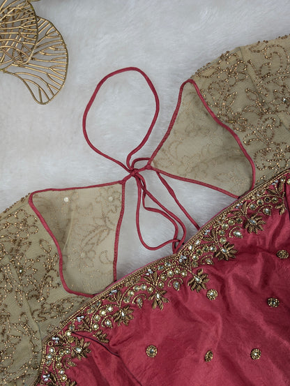 Pink Embroidered Blouse with Net Sleeves