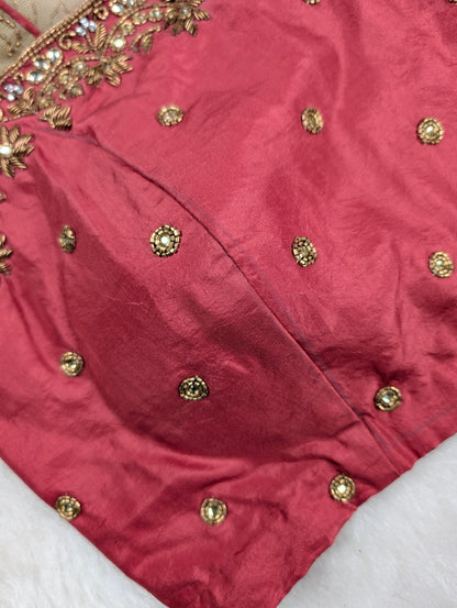 Pink Embroidered Blouse with Net Sleeves