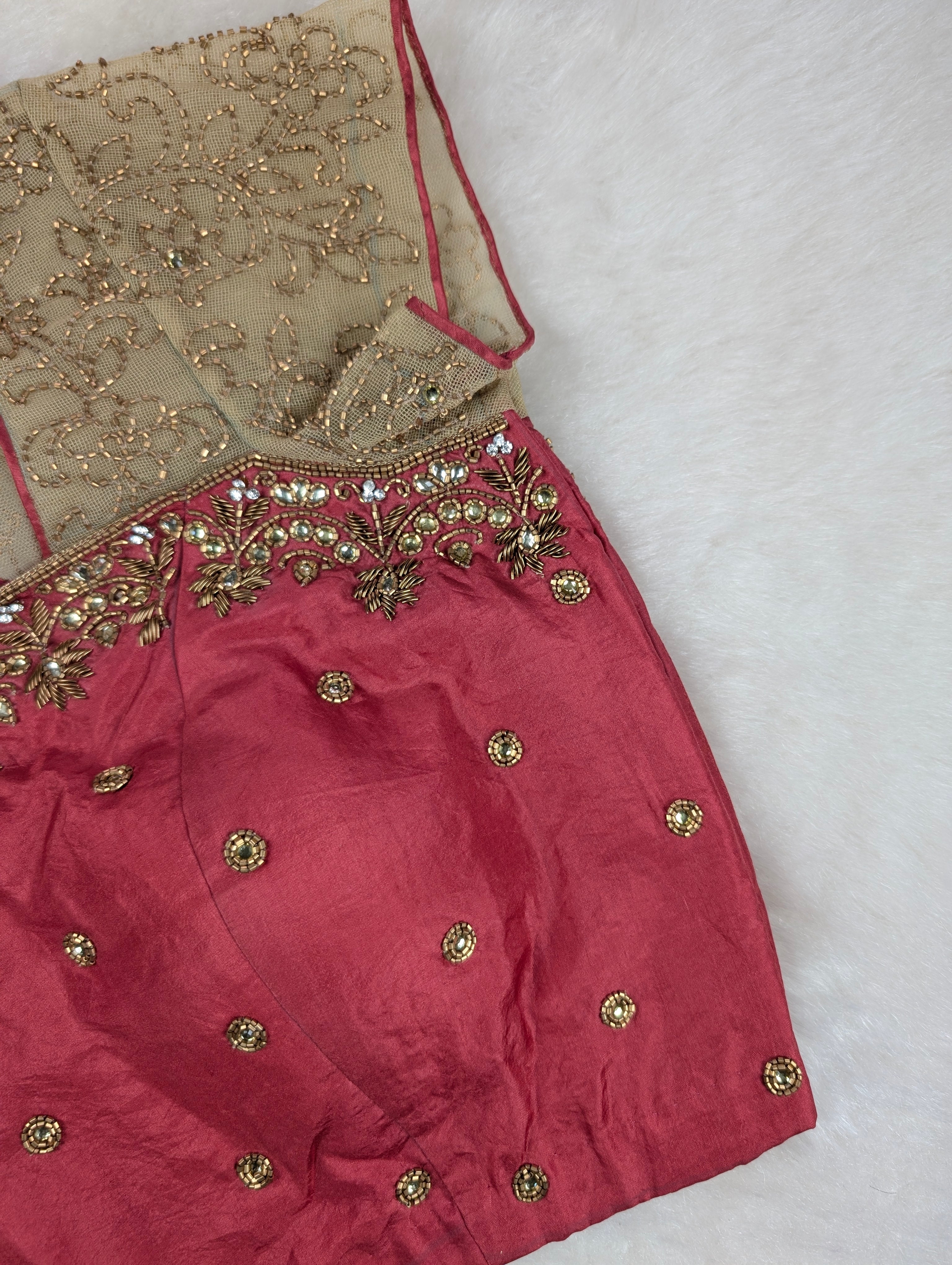 Pink Embroidered Blouse with Net Sleeves
