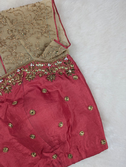 Pink Embroidered Blouse with Net Sleeves