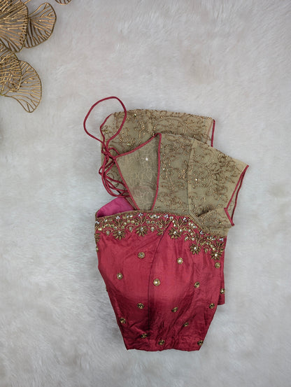 Pink Embroidered Blouse with Net Sleeves
