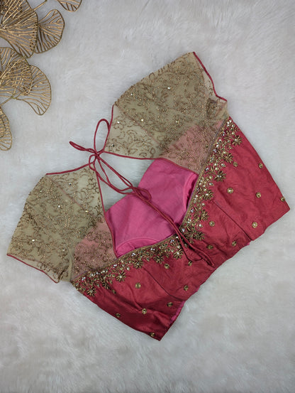 Pink Embroidered Blouse with Net Sleeves