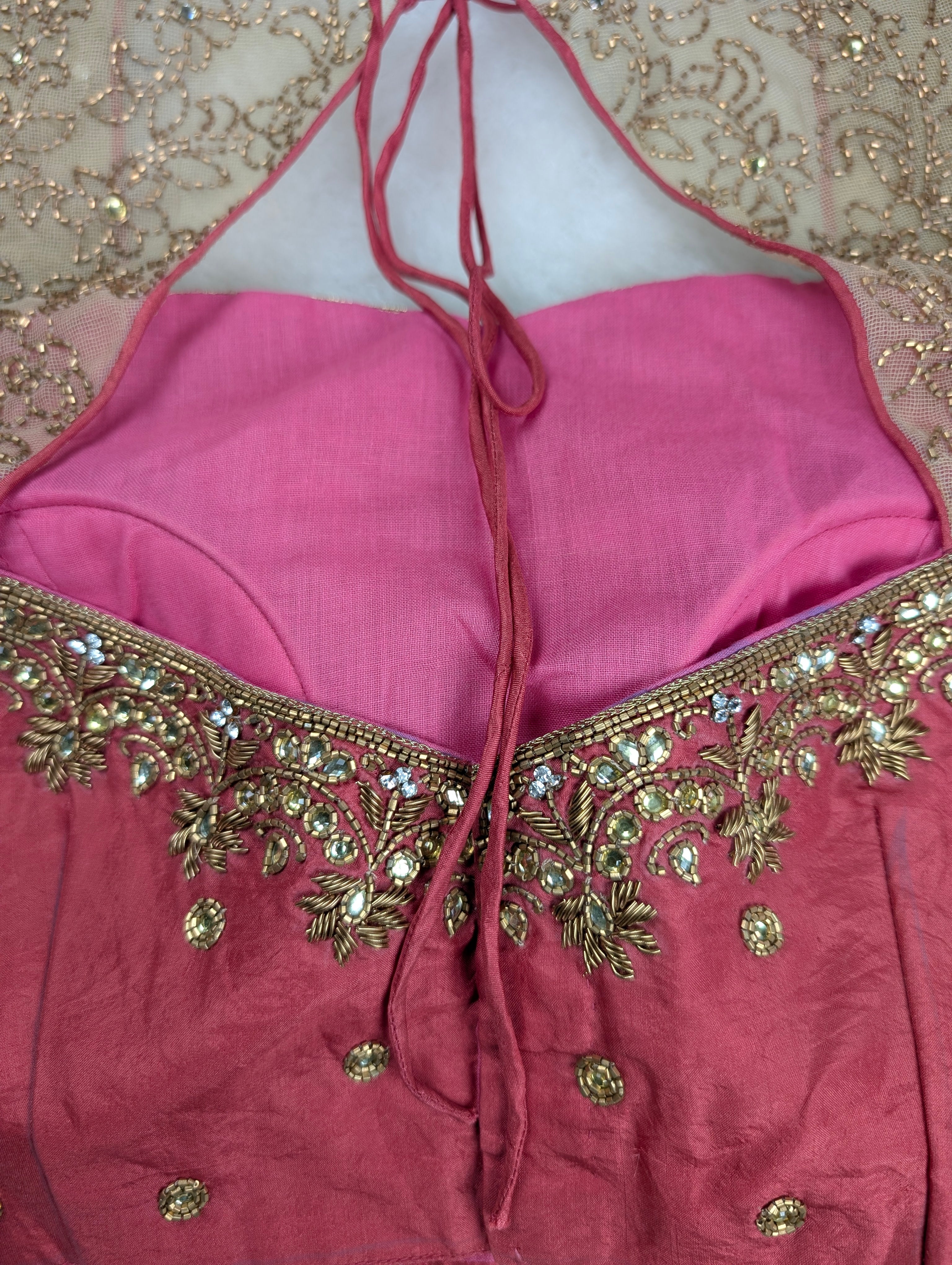 Pink Embroidered Blouse with Net Sleeves