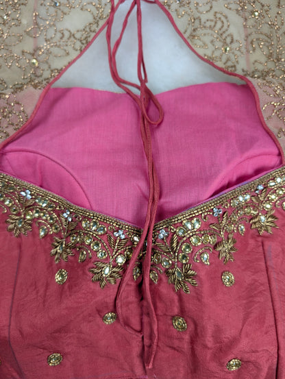 Pink Embroidered Blouse with Net Sleeves