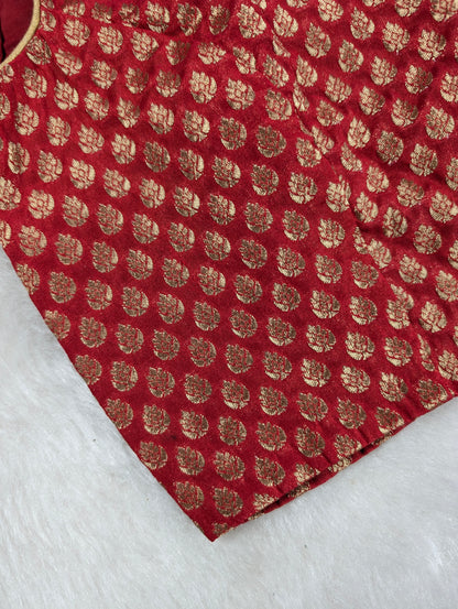 Red Brocade Blouse with Golden Zari Weave