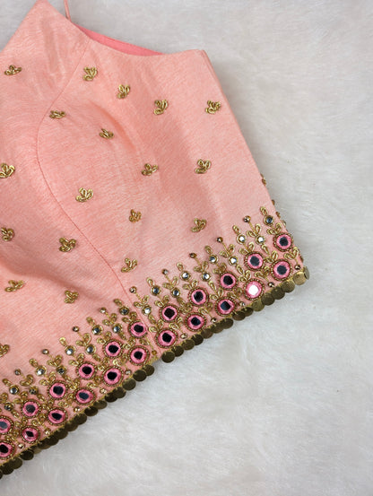 Light Peach Spaghetti Blouse with Mirror and Thread Work