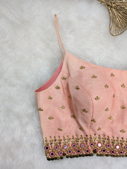 Light Peach Spaghetti Blouse with Mirror and Thread Work