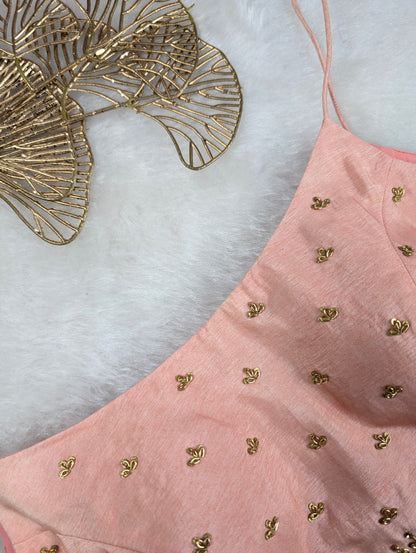 Light Peach Spaghetti Blouse with Mirror and Thread Work