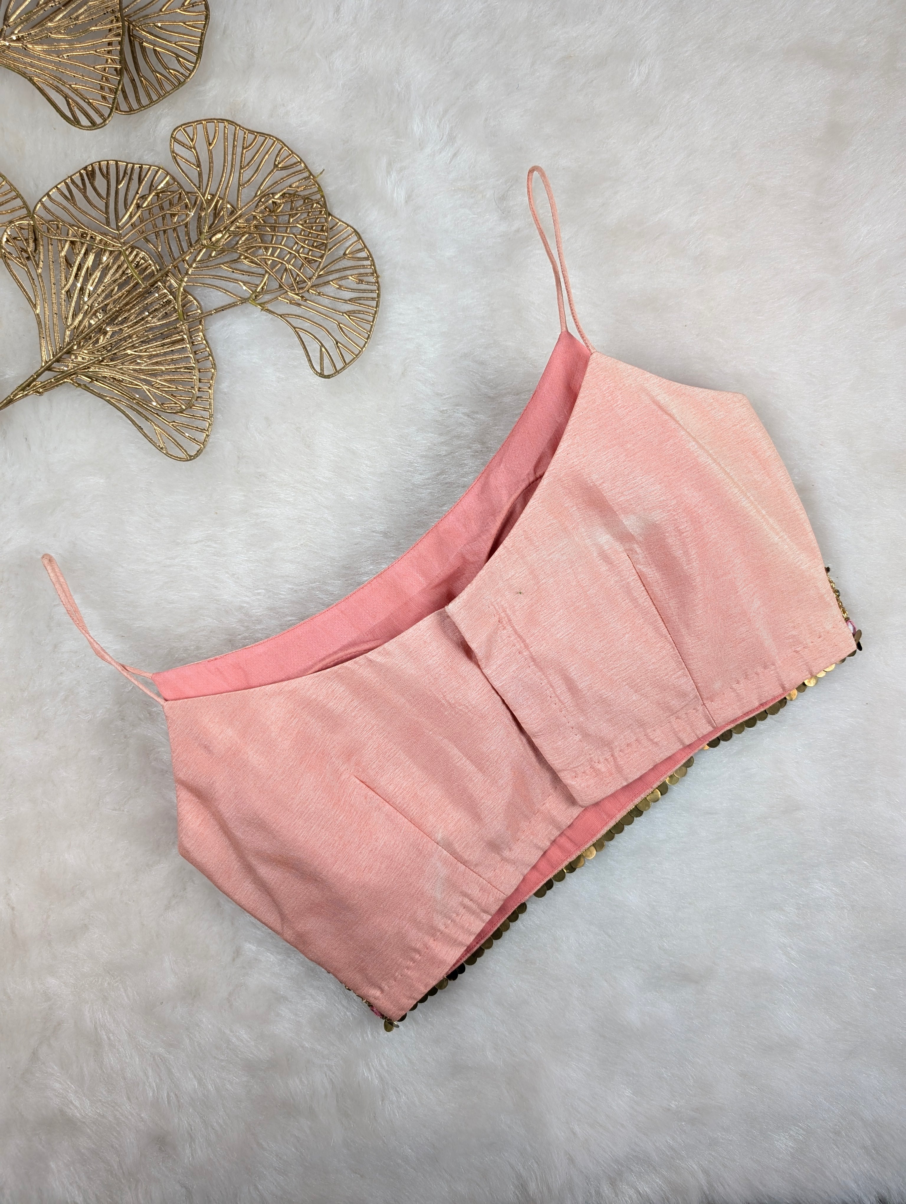 Light Peach Spaghetti Blouse with Mirror and Thread Work