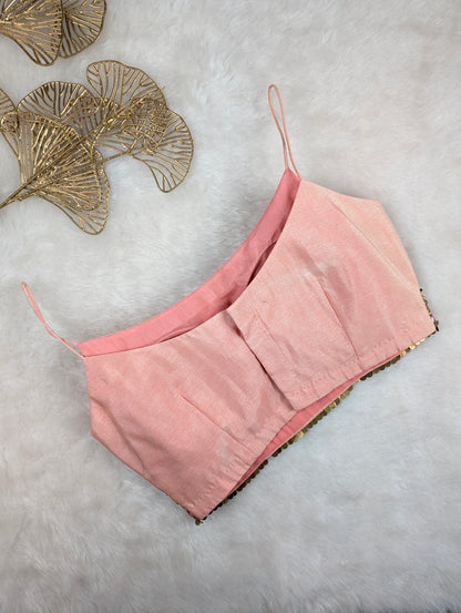 Light Peach Spaghetti Blouse with Mirror and Thread Work