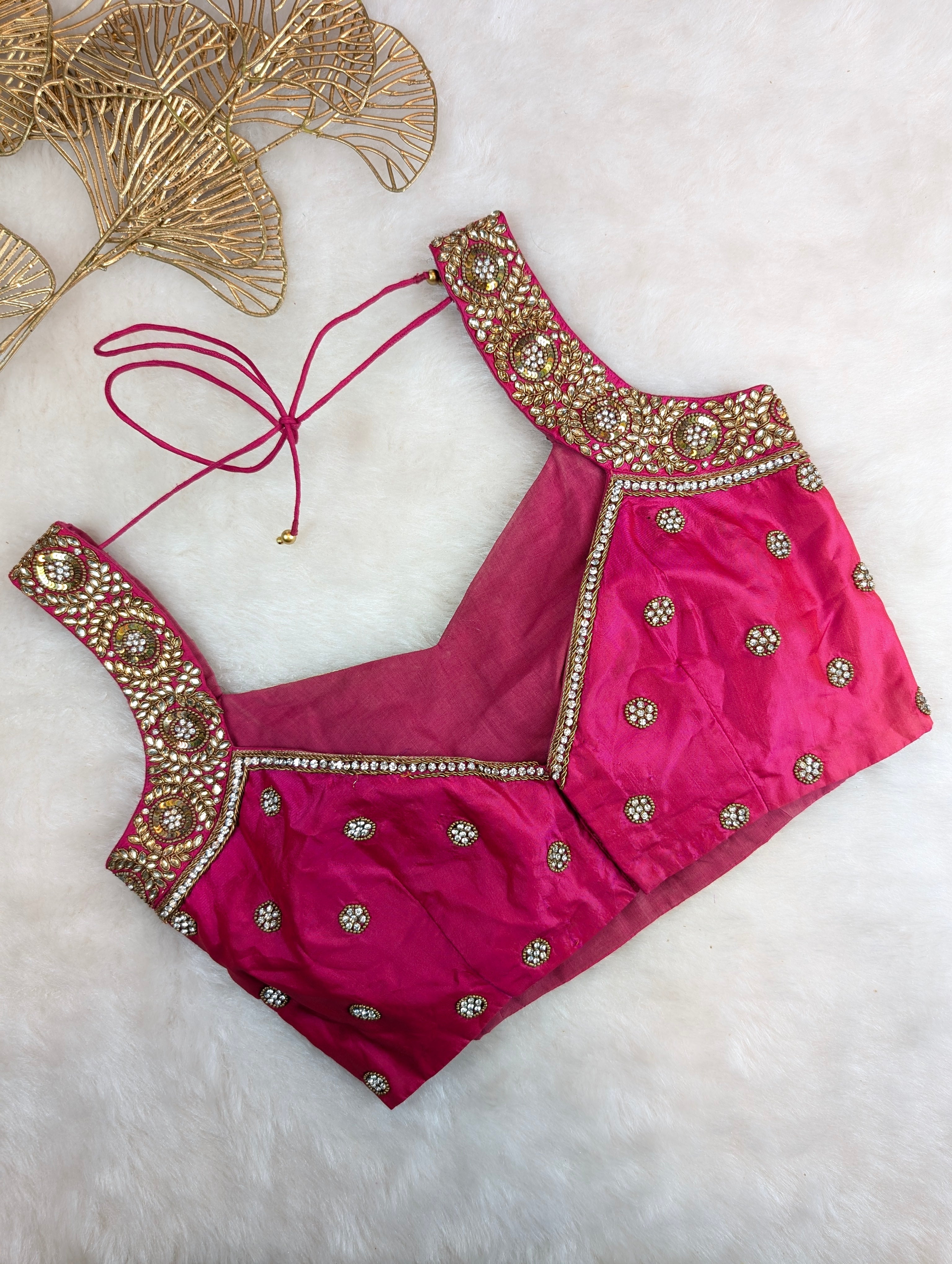 Magenta Pink Blouse with Mirror and Zari Embroidery