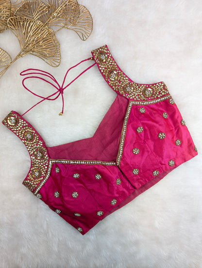 Magenta Pink Blouse with Mirror and Zari Embroidery