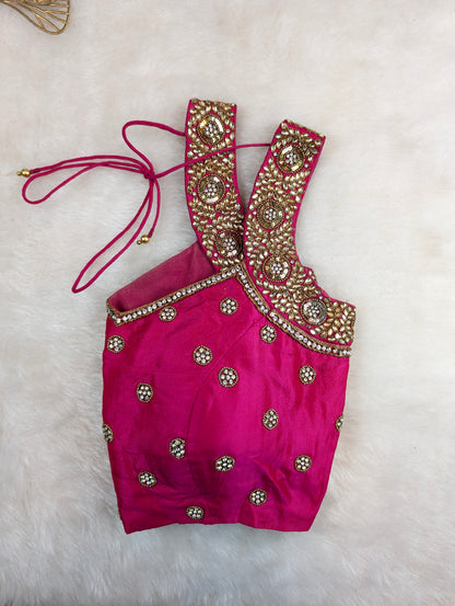 Magenta Pink Blouse with Mirror and Zari Embroidery
