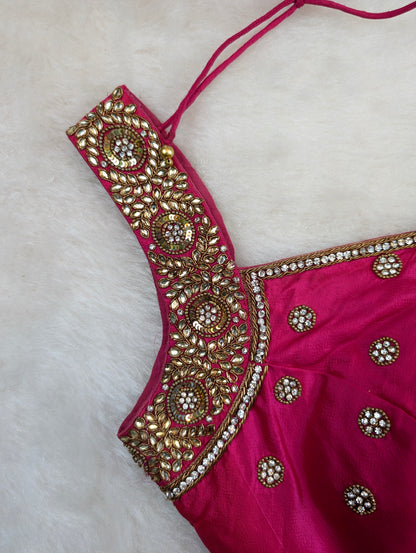 Magenta Pink Blouse with Mirror and Zari Embroidery