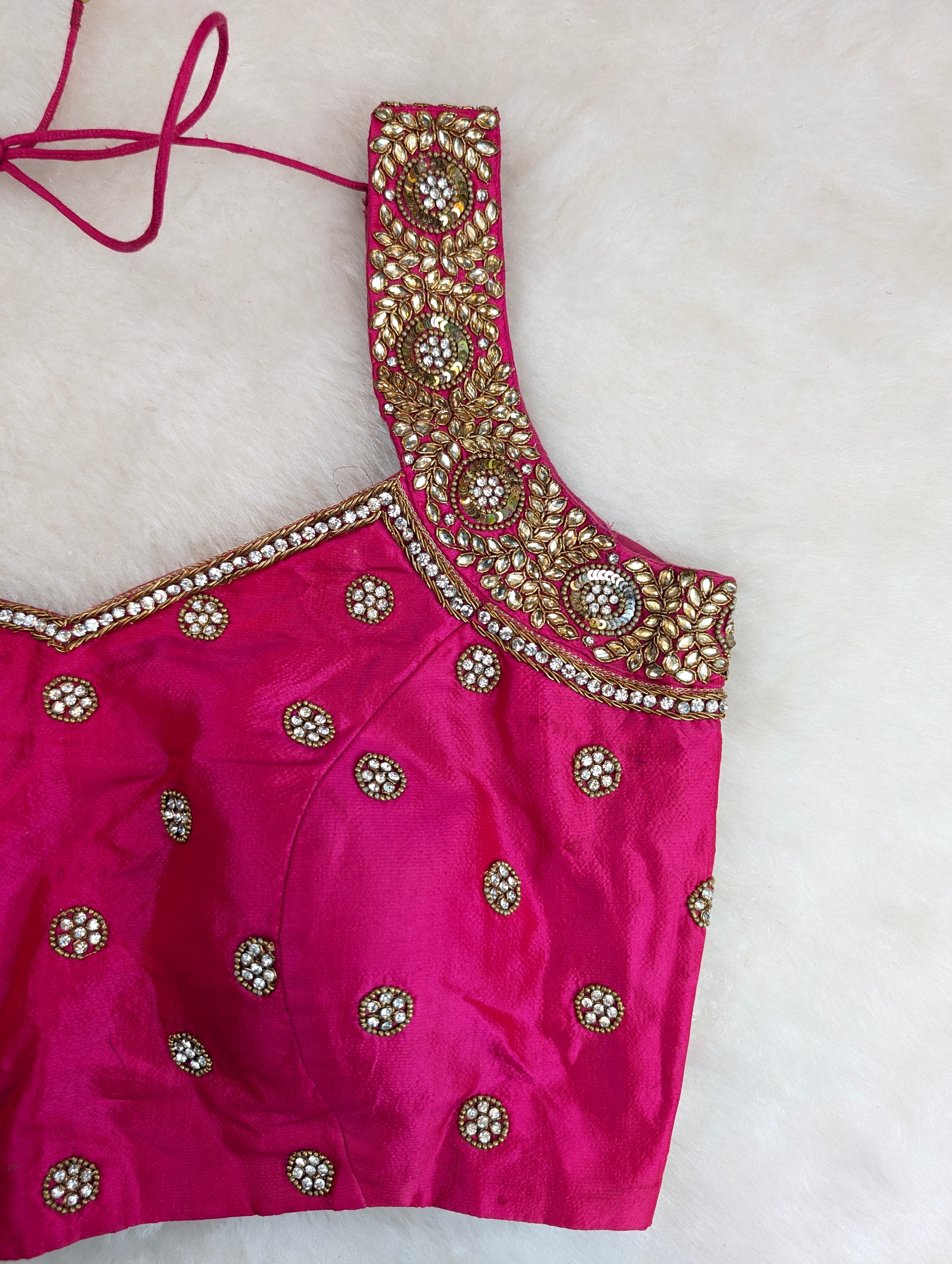 Magenta Pink Blouse with Mirror and Zari Embroidery