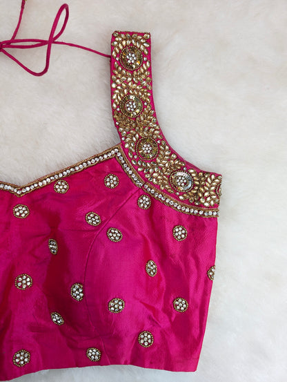 Magenta Pink Blouse with Mirror and Zari Embroidery