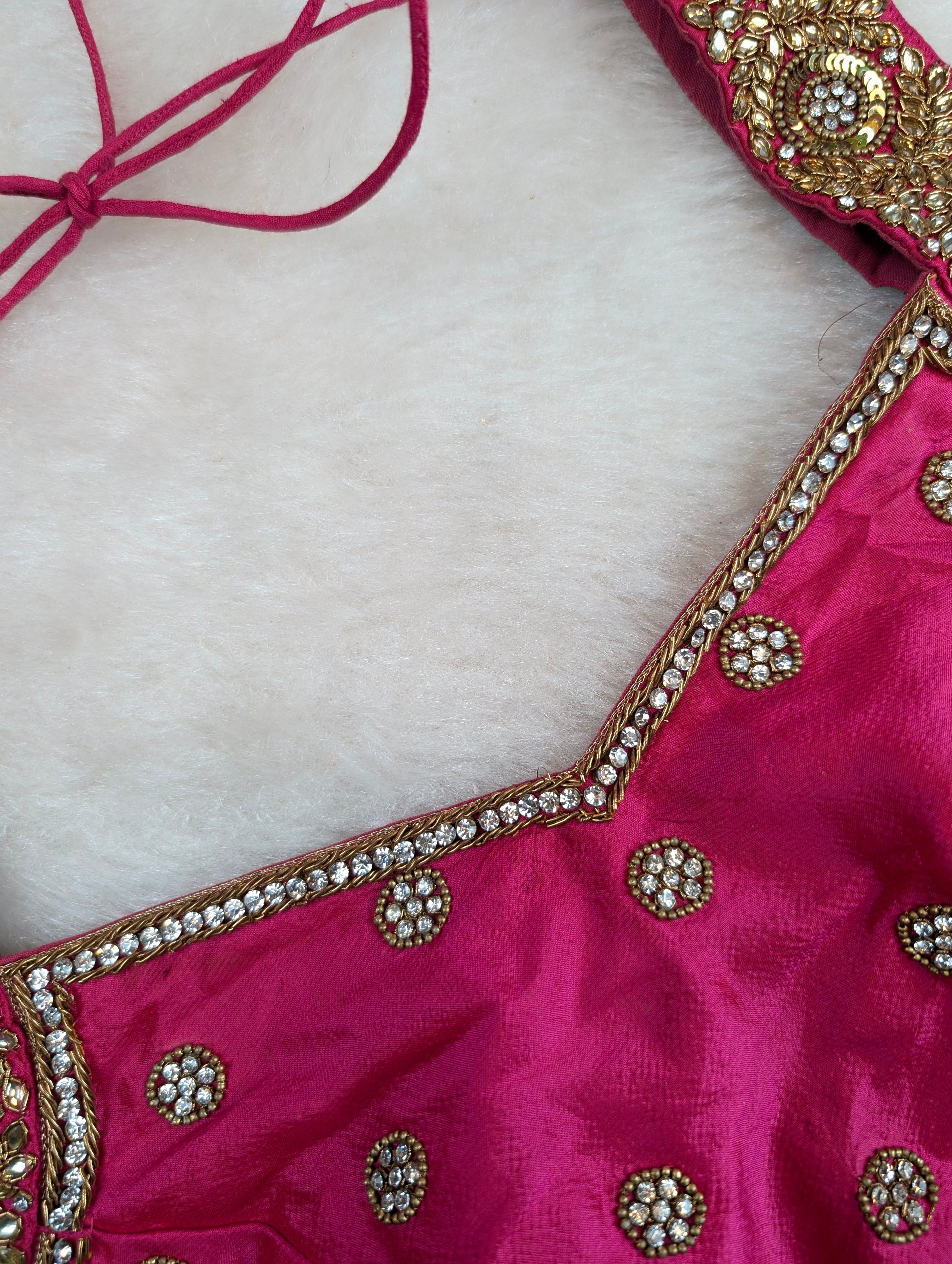 Magenta Pink Blouse with Mirror and Zari Embroidery