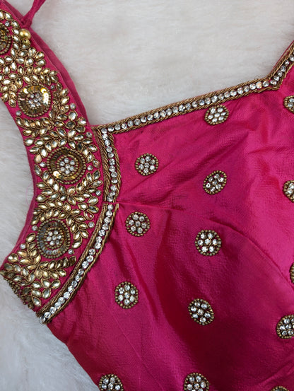 Magenta Pink Blouse with Mirror and Zari Embroidery