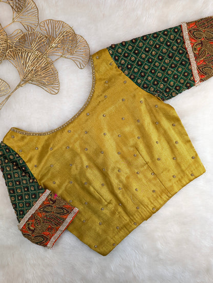 Golden Yellow Blouse with Rich Embroidered Sleeves