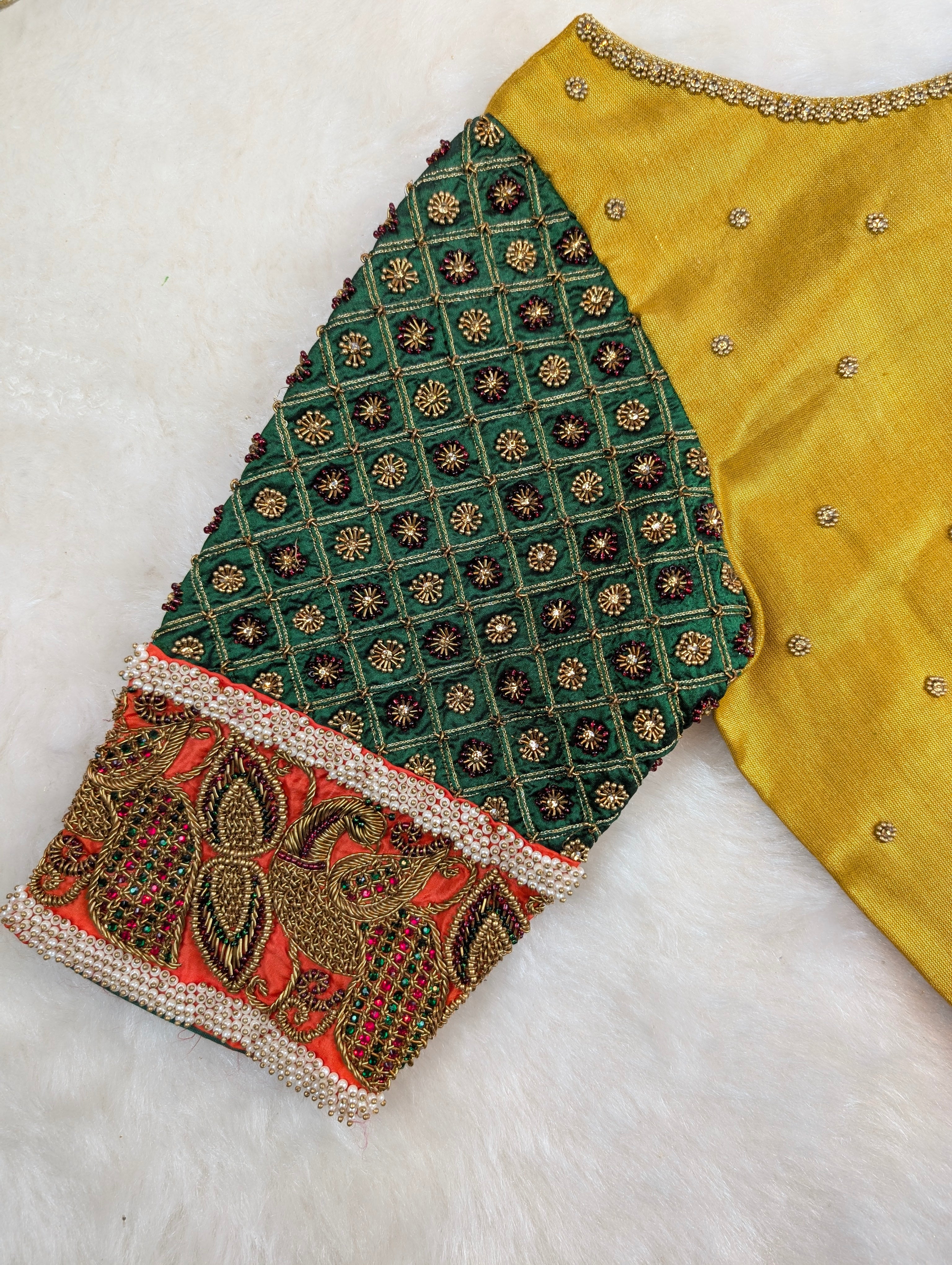 Golden Yellow Blouse with Rich Embroidered Sleeves