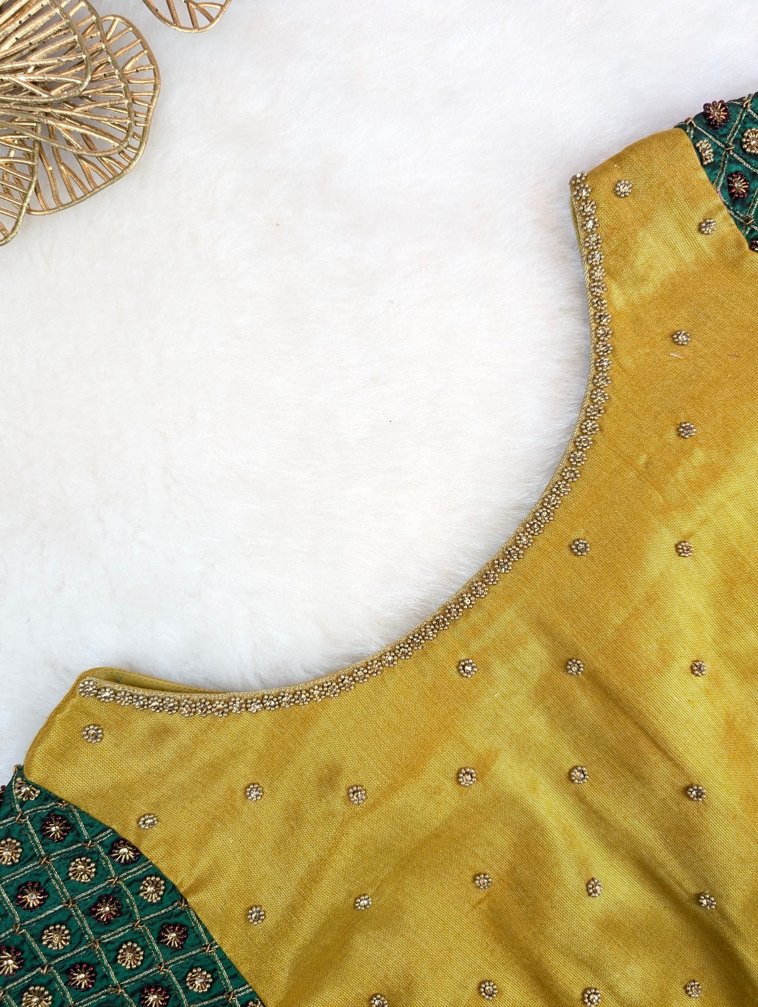 Golden Yellow Blouse with Rich Embroidered Sleeves