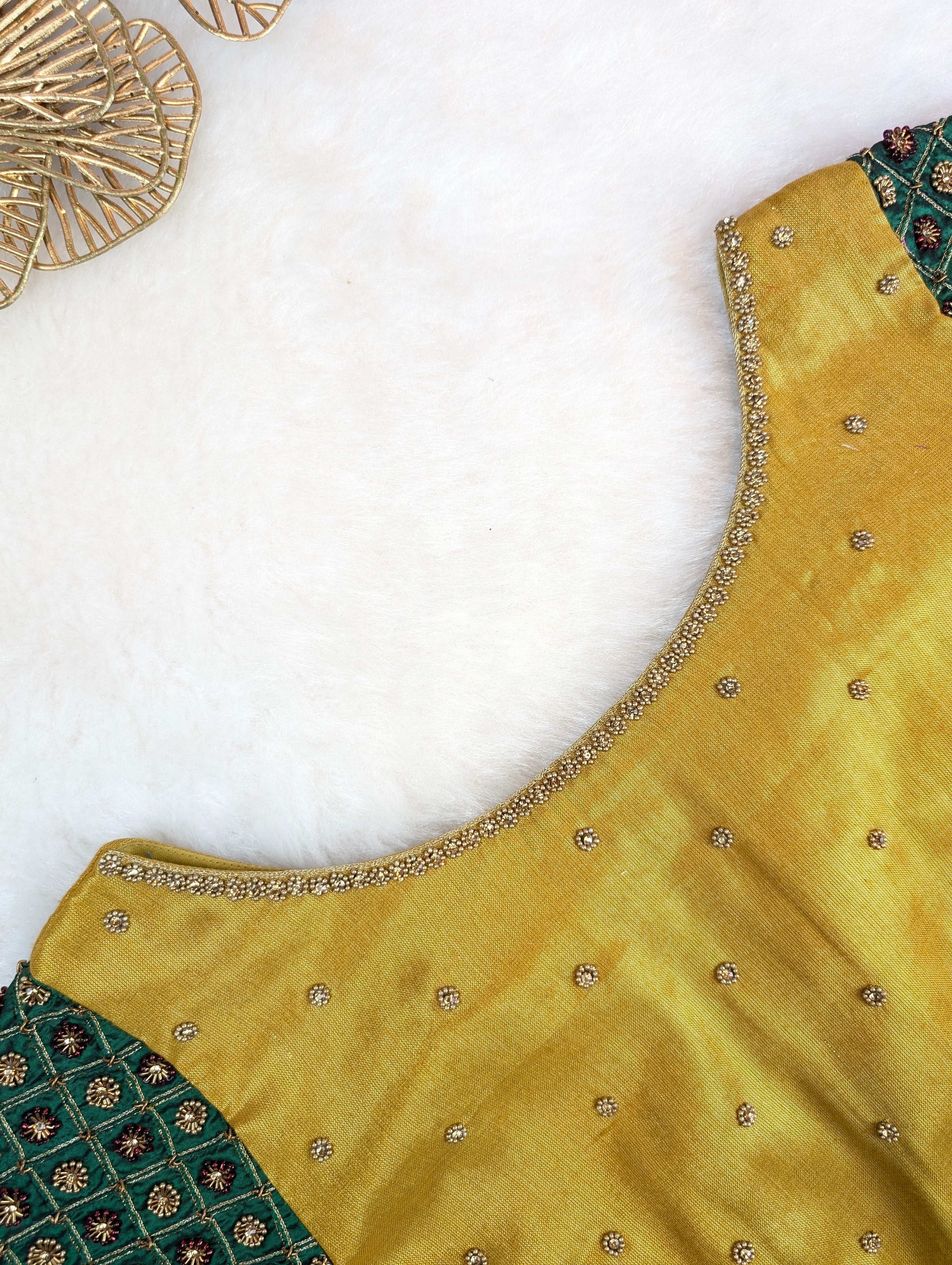 Golden Yellow Blouse with Rich Embroidered Sleeves