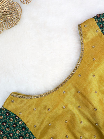 Golden Yellow Blouse with Rich Embroidered Sleeves