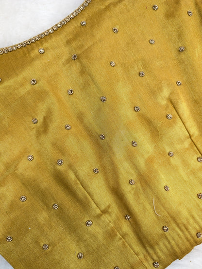 Golden Yellow Blouse with Rich Embroidered Sleeves