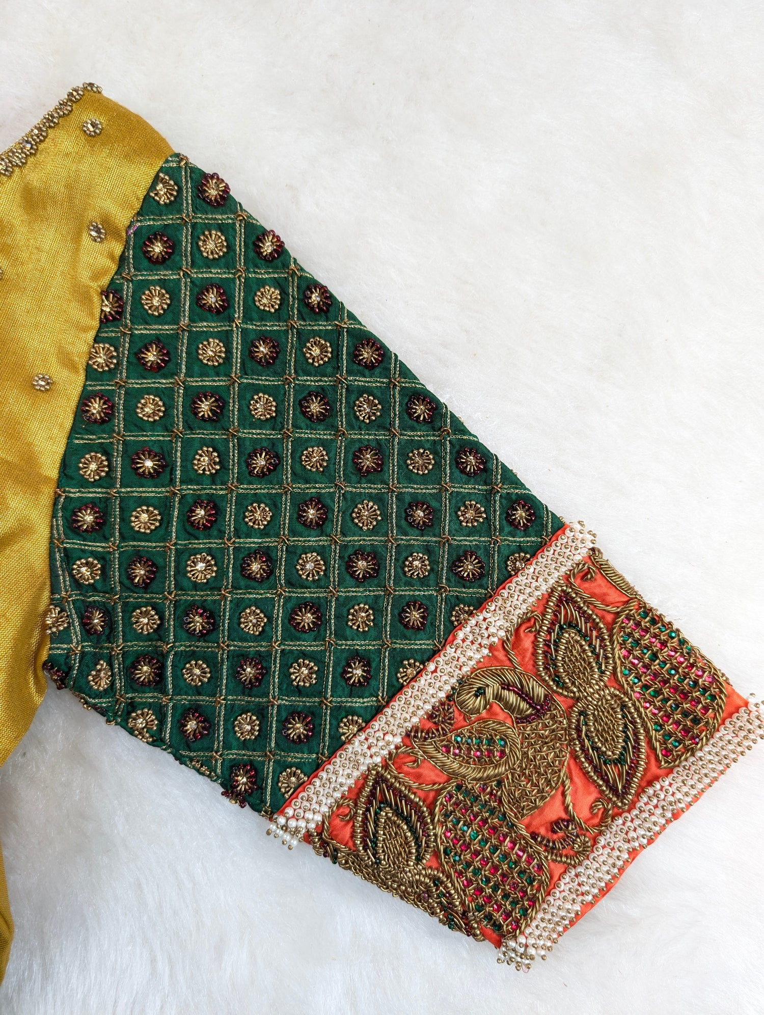 Golden Yellow Blouse with Rich Embroidered Sleeves