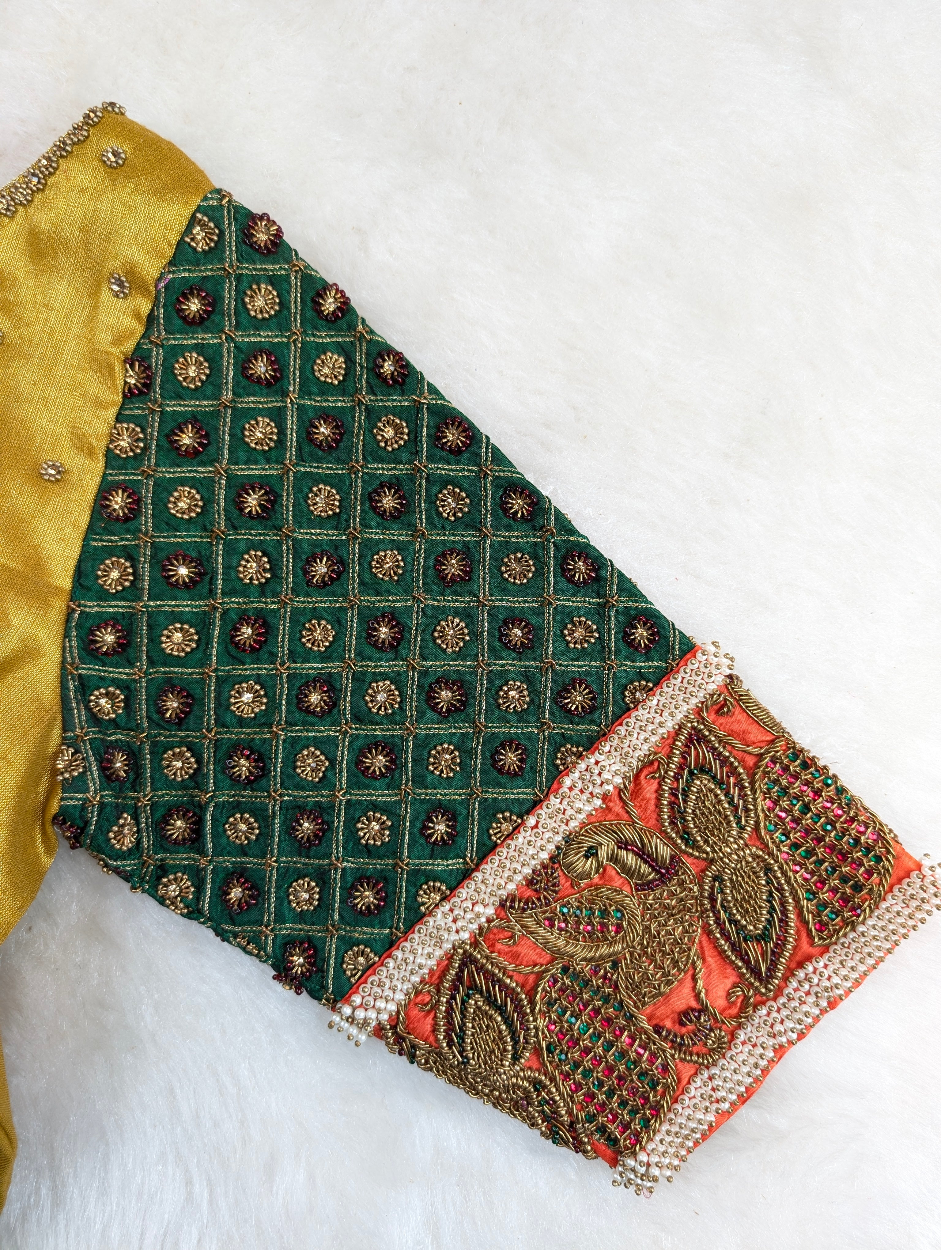 Golden Yellow Blouse with Rich Embroidered Sleeves