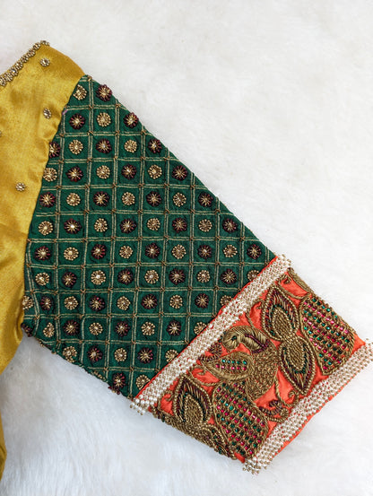 Golden Yellow Blouse with Rich Embroidered Sleeves