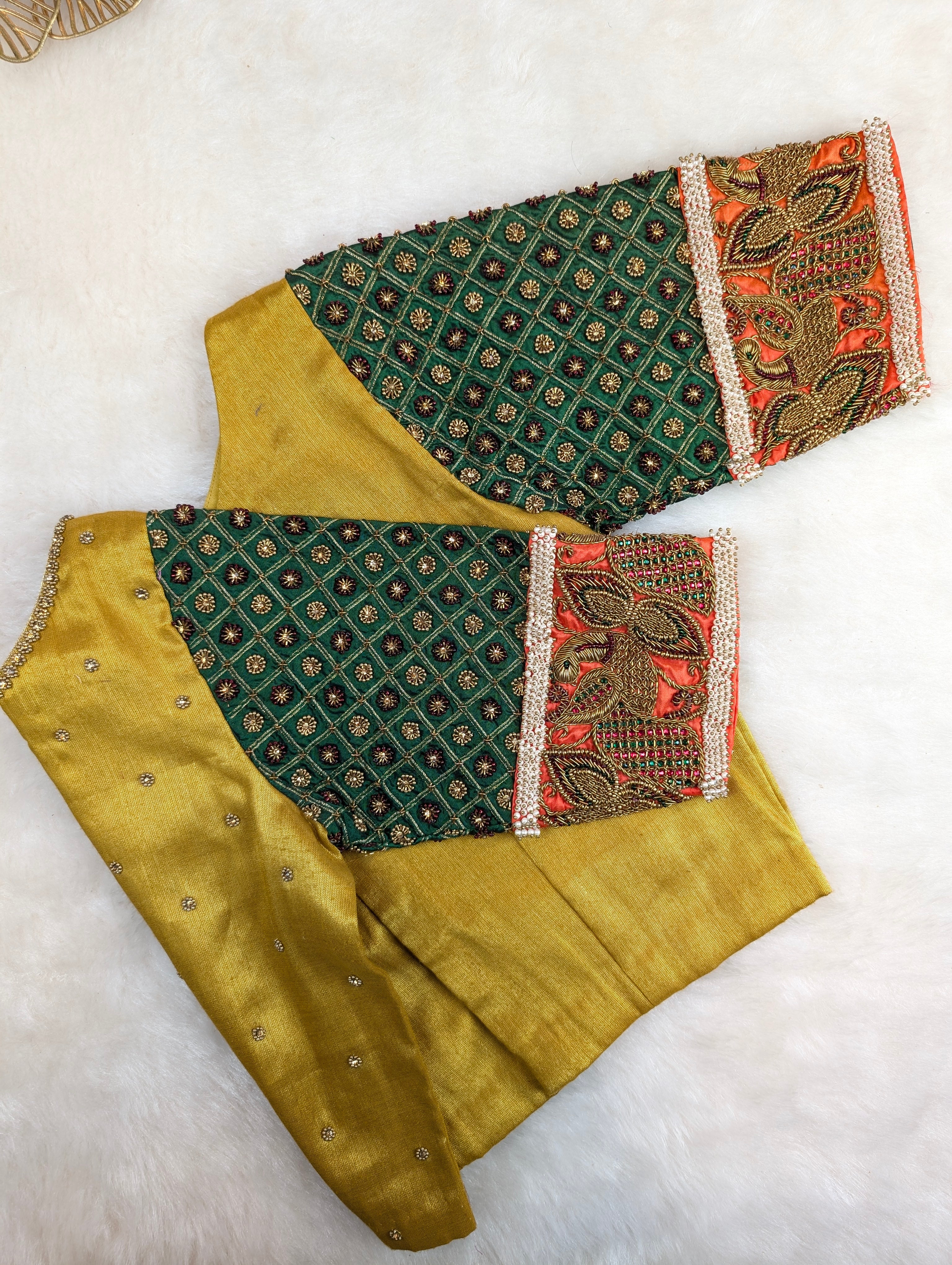 Golden Yellow Blouse with Rich Embroidered Sleeves