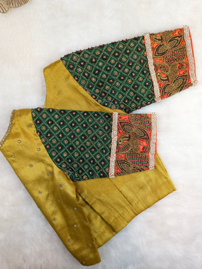 Golden Yellow Blouse with Rich Embroidered Sleeves