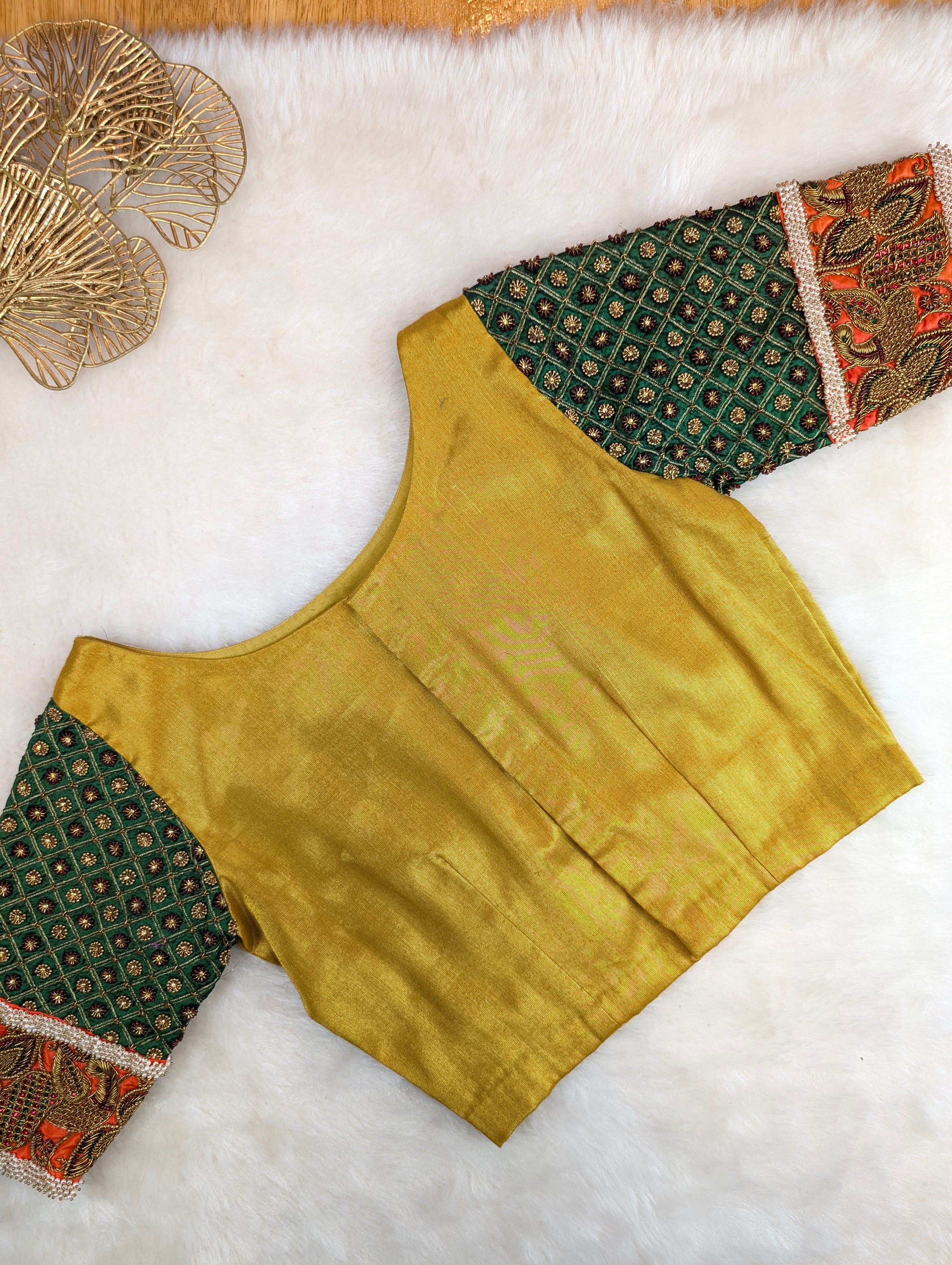 Golden Yellow Blouse with Rich Embroidered Sleeves