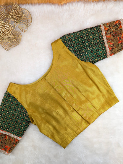 Golden Yellow Blouse with Rich Embroidered Sleeves