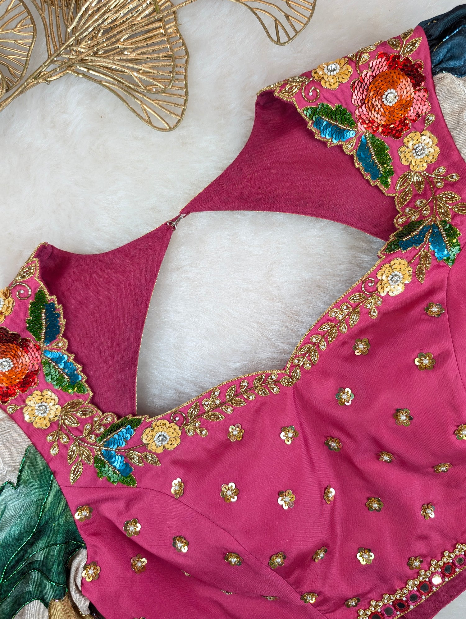 Rose Pink Floral Designer Blouse