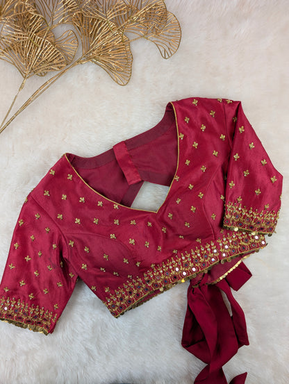 Maroon Red Embroidered Mirror Work Blouse