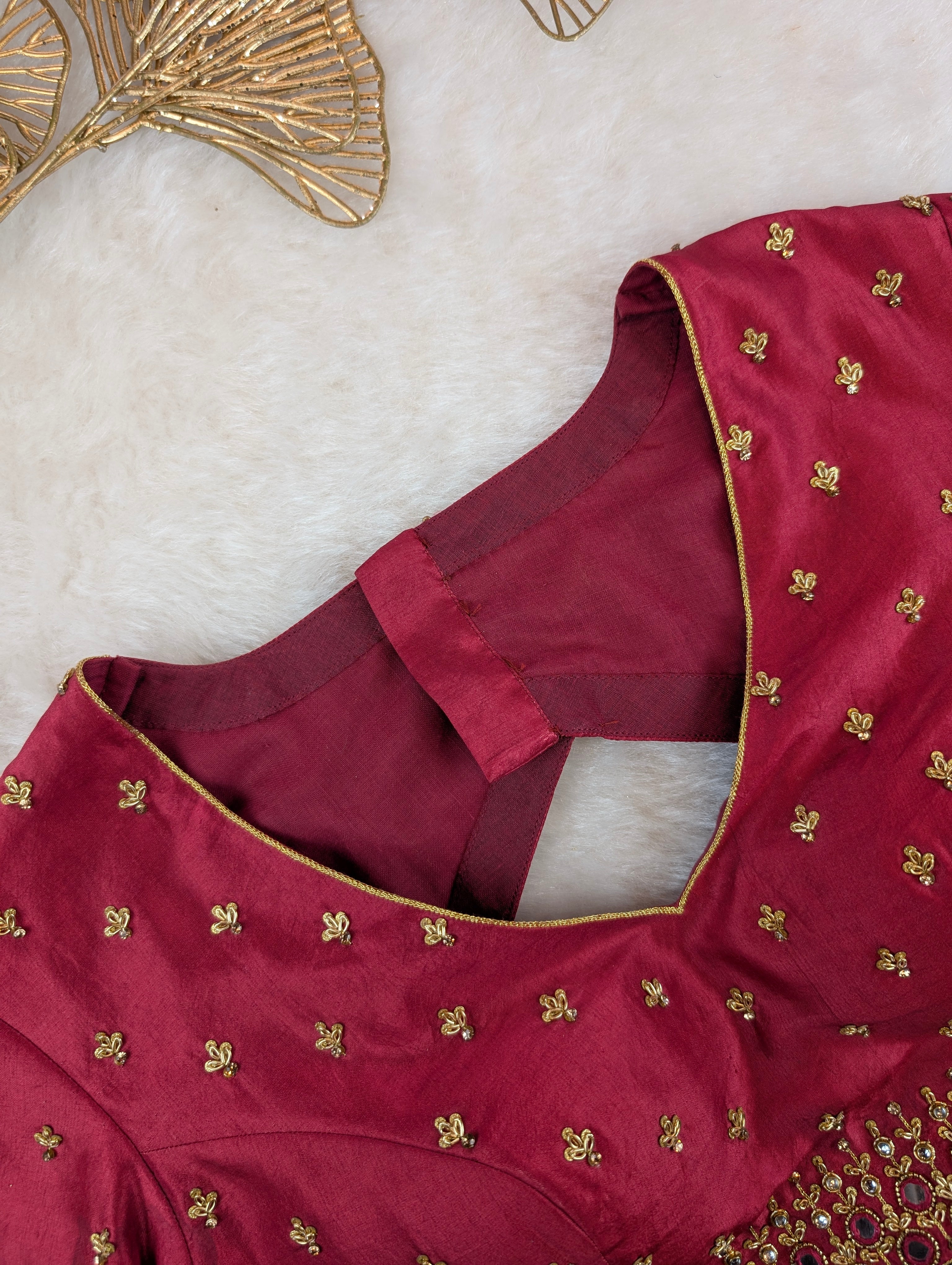 Maroon Red Embroidered Mirror Work Blouse