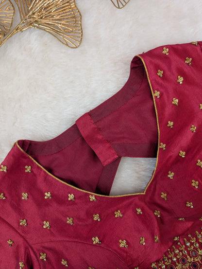 Maroon Red Embroidered Mirror Work Blouse