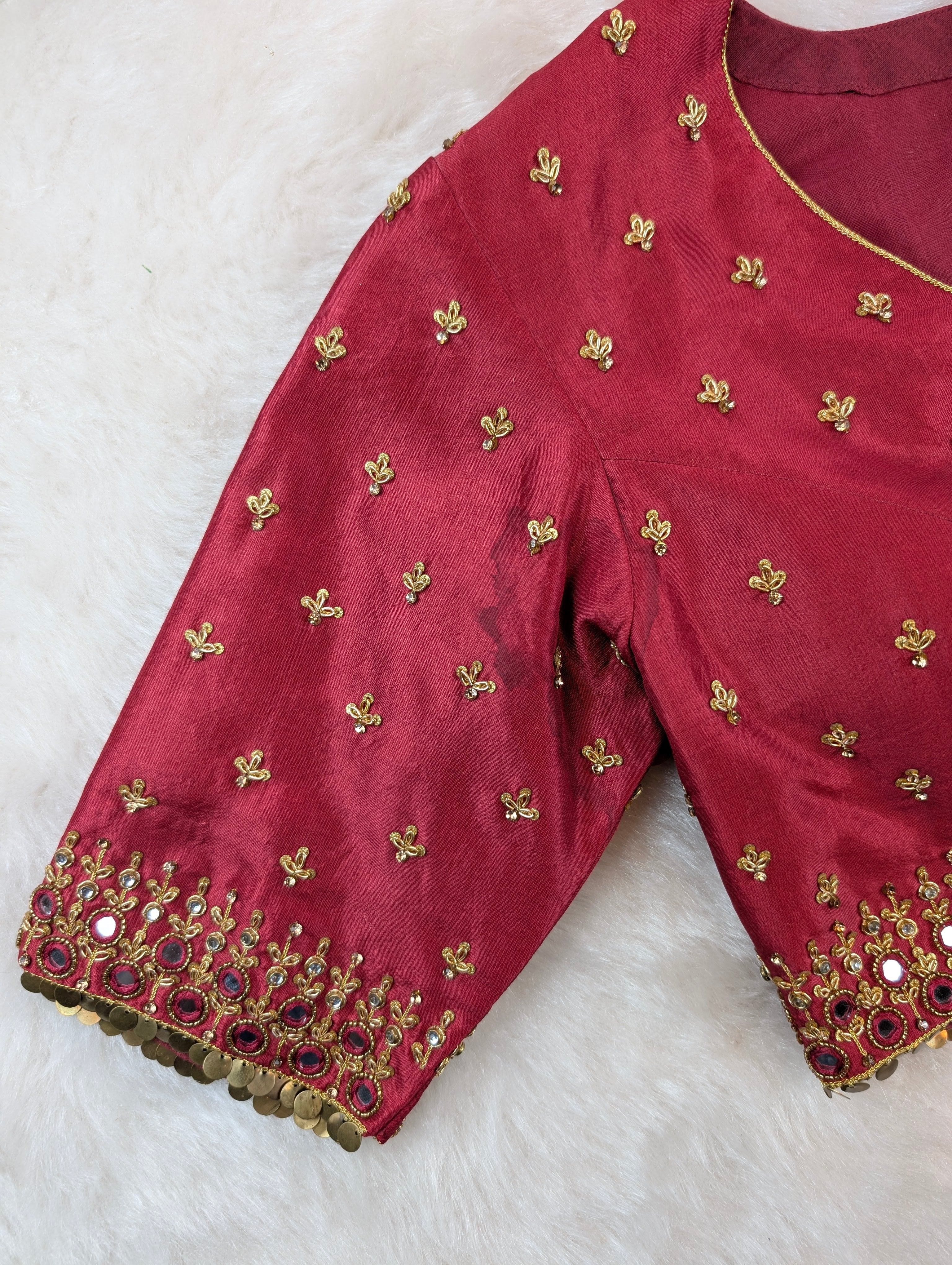 Maroon Red Embroidered Mirror Work Blouse