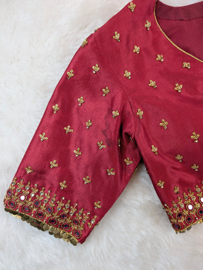 Maroon Red Embroidered Mirror Work Blouse