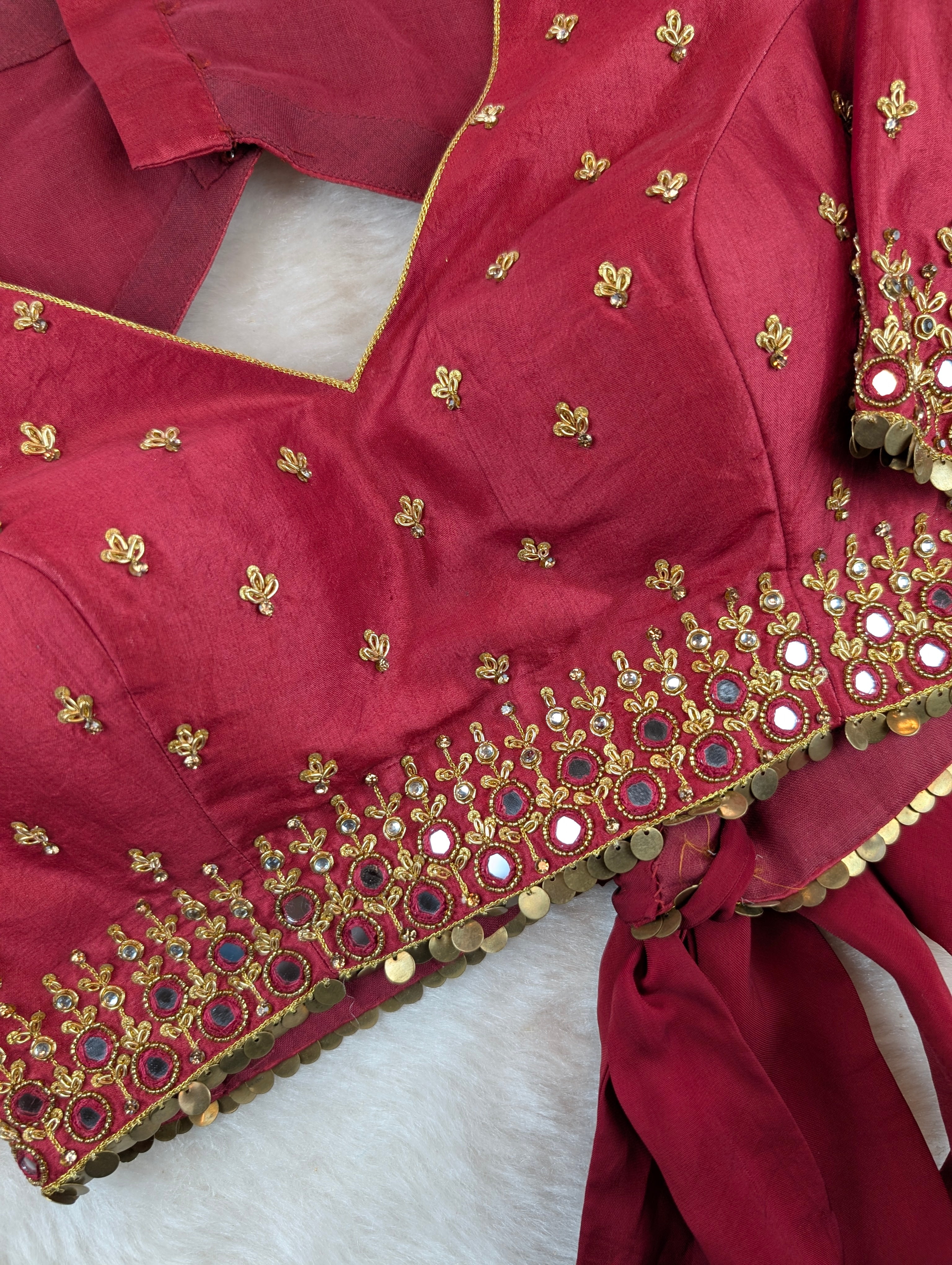 Maroon Red Embroidered Mirror Work Blouse
